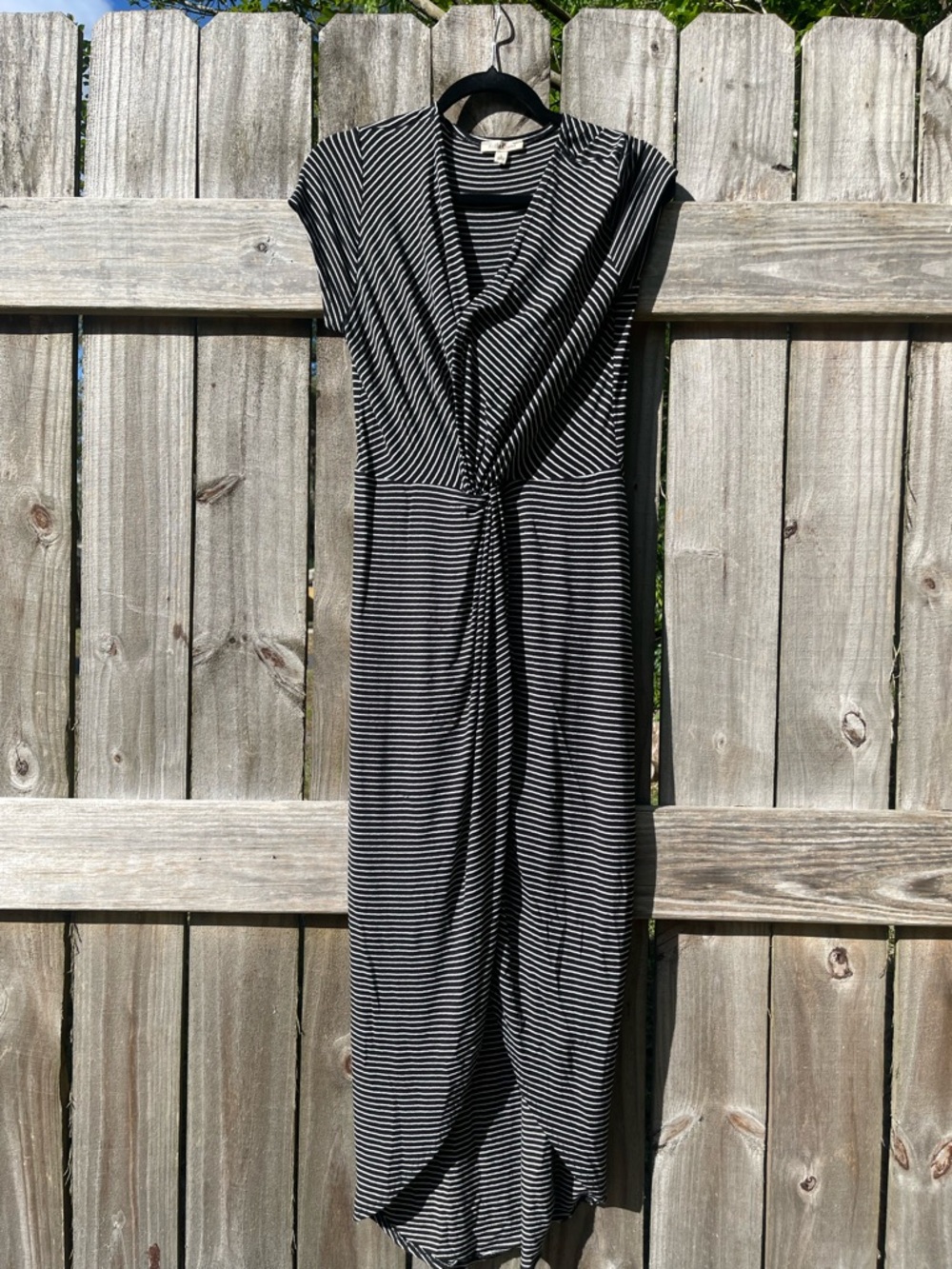 Rolla Coster Black & White Striped Knot-Front Maxi Dress